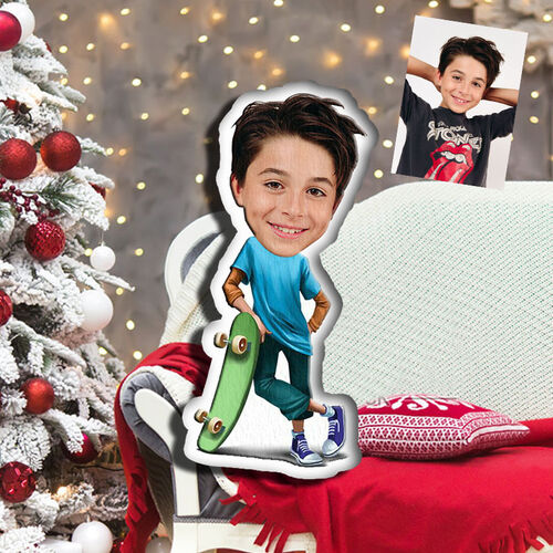 Custom Face Pillow Skateboarder Minime 3D Portrait Personalized Photo Pillow Funny Gifts for Kids