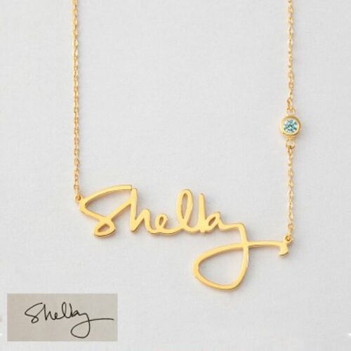 Signature Handwriting Necklace with Birthstone Charm