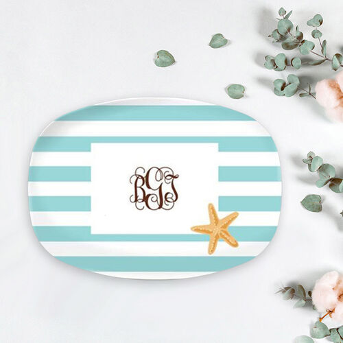 Personalized Text Plate with Stripe Starfish Pattern for Thanksgiving Day