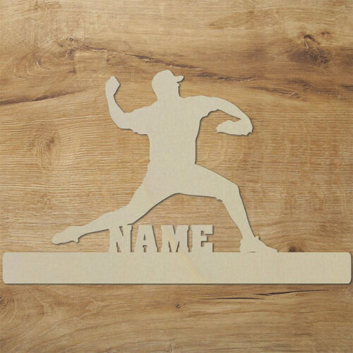 Lampada in legno personalizzata Baseball Pitcher Name Sign Light per familiari e amici sportivi