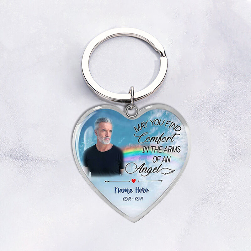 "May You Find Comfort in Angel Arms" Custom Photo Keychain