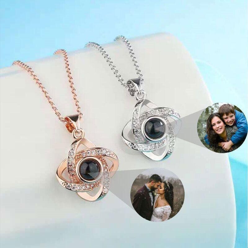 Sterling Silver Personalized Photo Projection Necklace-Four Leafed Luck