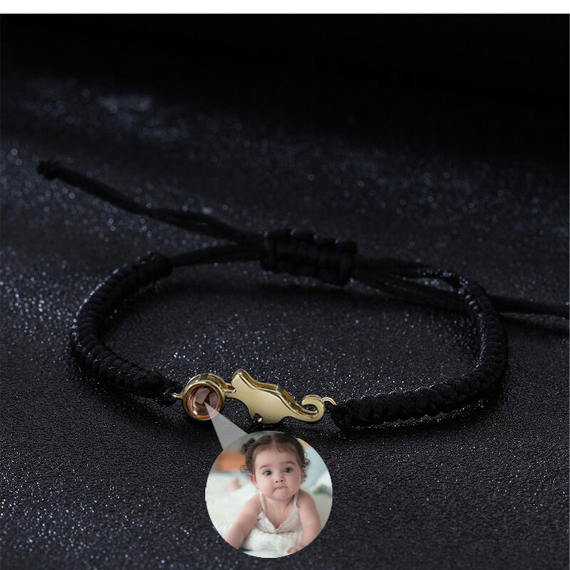 Personalized Black Rope Cute Cat Picture Projection Bracelet Sincere Gift