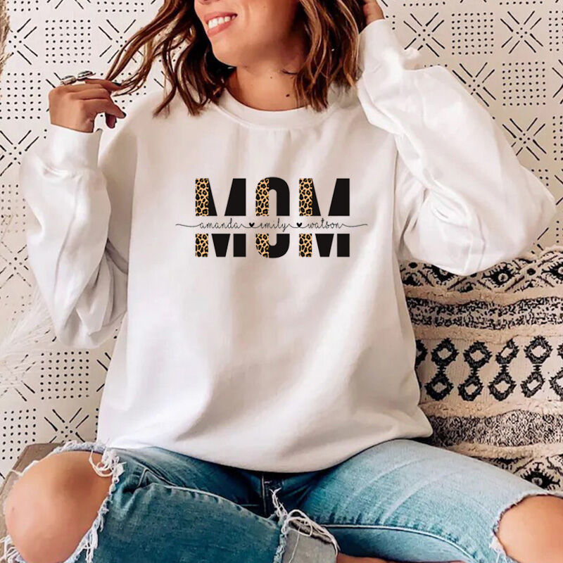 Personalized Sweatshirt Leopard Print Mom with Custom Name for Mother's Day
