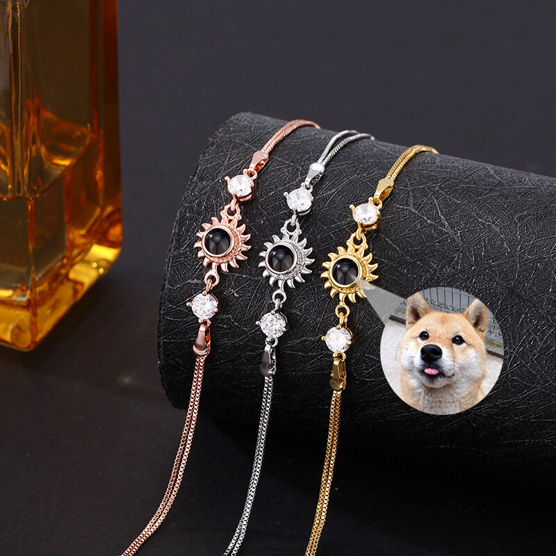Personalized Projection Picture Bracelet With Sunflower Pendant Thanksgiving Gift For Her
