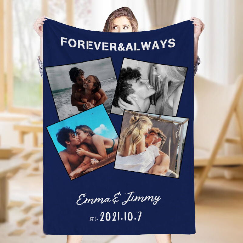Personalized Picture Blanket Sweet Gift for Couple "Forever & Always"
