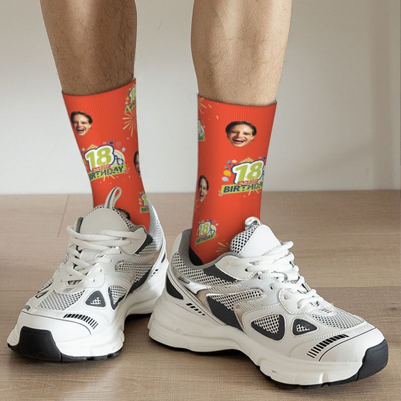 "Happy 18th Birthday" Customized Face Socks as a Special Gift