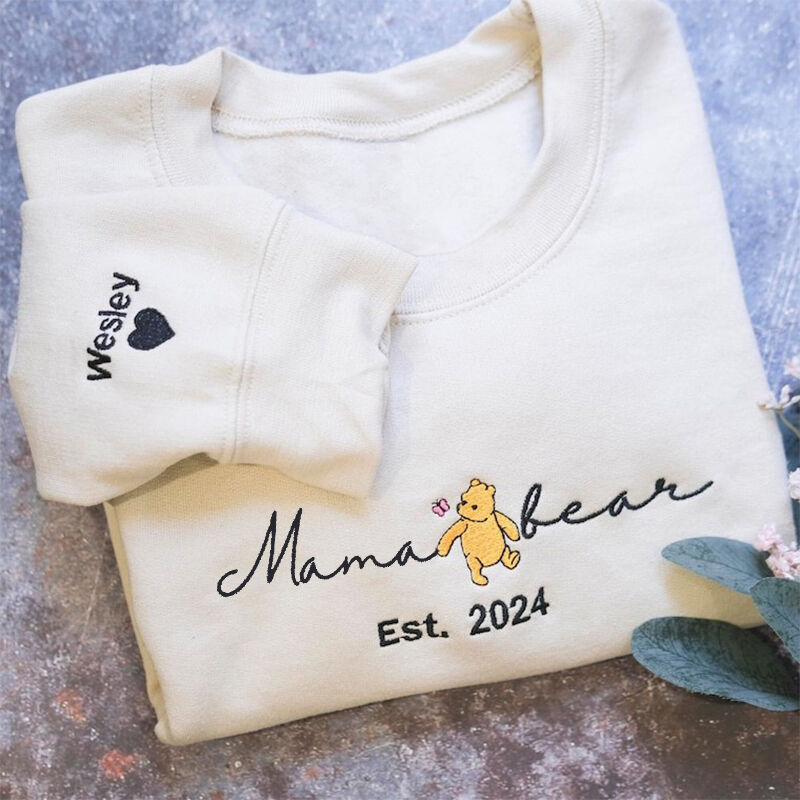Personalisiertes Sweatshirt bestickt Mama Bär mit benutzerdefinierten Namen Design Warmes Geschenk zum Muttertag