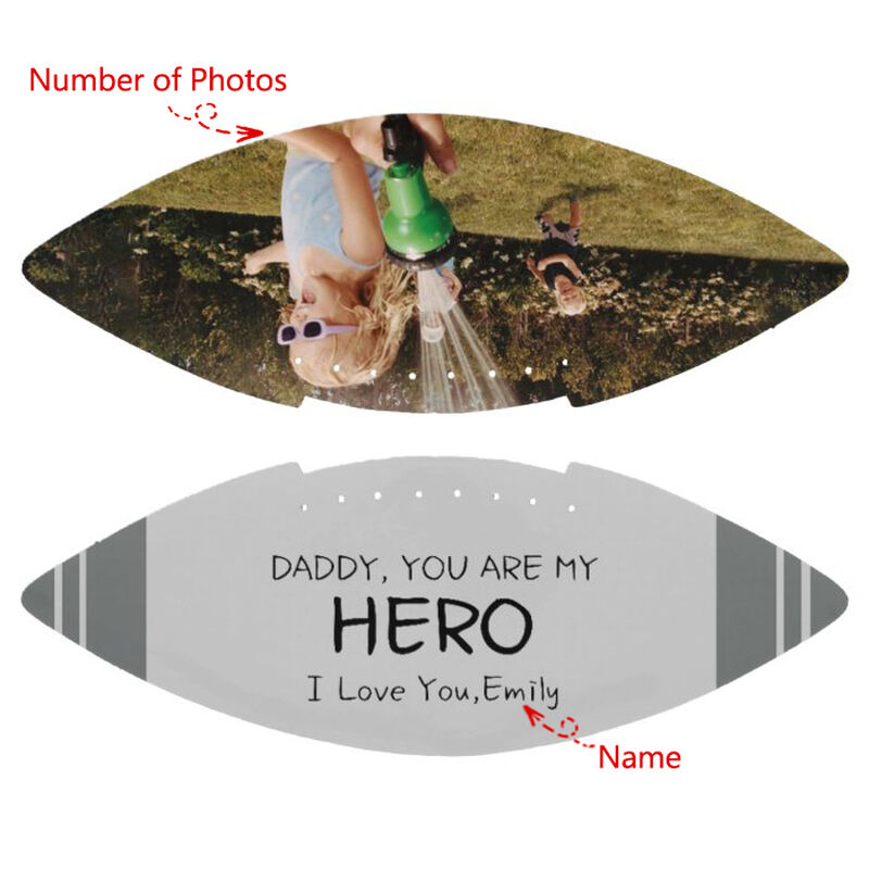 "Hero Dad" Personalized Football Can Be Added with Photos and Name as a Gift for Dad