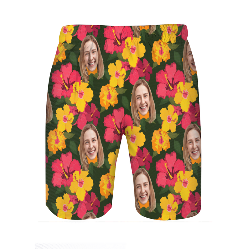 Personalized Picture Men's Beach Shorts Beautiful Flowers Pattern Best Present for Family