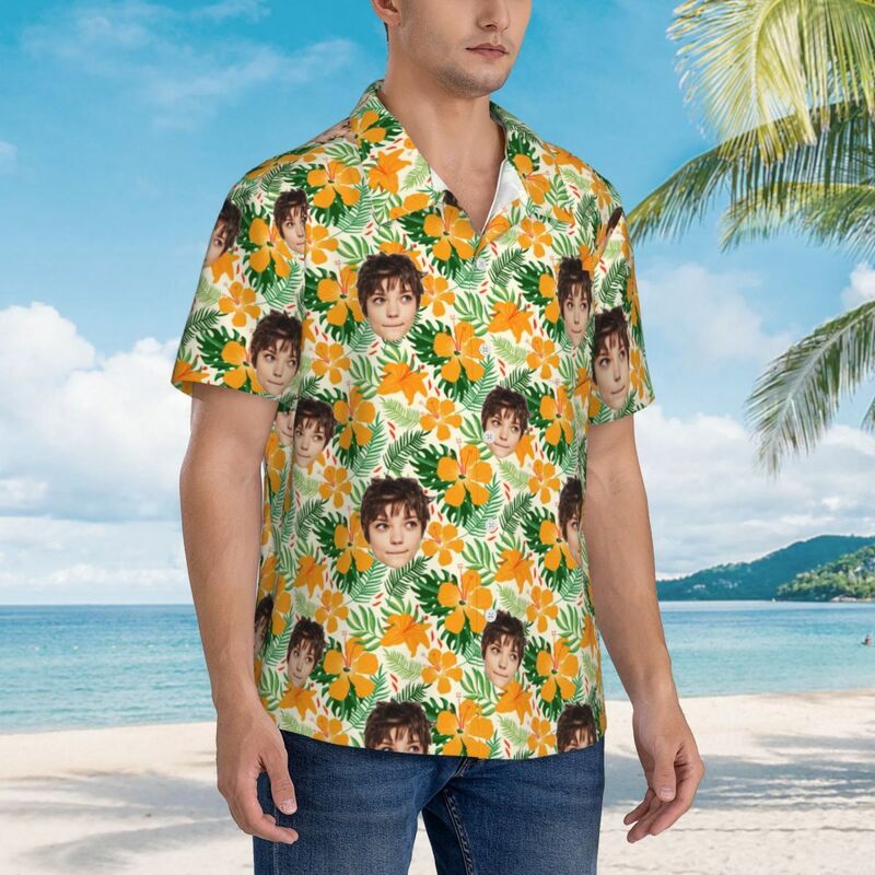 Camicie hawaiane personalizzate Design fiori e foglie Camicia da spiaggia