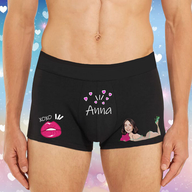 Personalized Picture And Name Men's Underwear Boxer Briefs with Sexy Body Pattern Cute Gift for Him