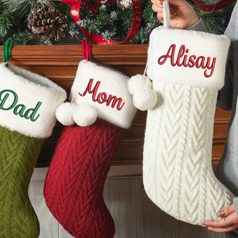 Calcetines navideños de punto personalizados, regalos con nombre bordado personalizado para la familia