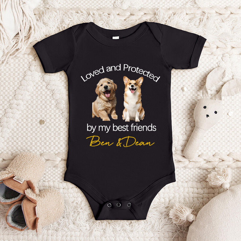 Body de bebé personalizado Amado y protegido por mi mejor amigo Foto de mascota personalizada Gran regalo para baby shower