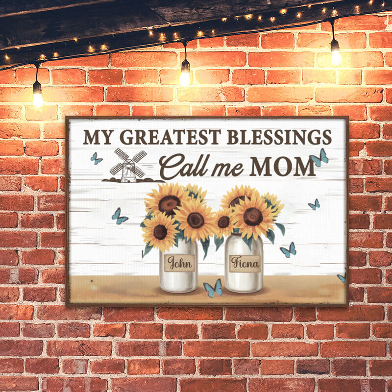 Personalized Name Canvas Wall Art with Sunflowers Pattern Beautiful Present for Mom