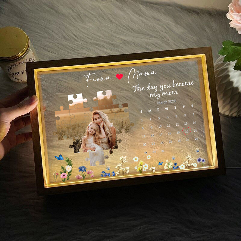 Personalized Picture Night Light with Custom Name And Flowers Beautiful Gift for Mama