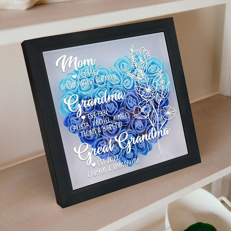 Personalized Flower Shadow Box Being Great Grandma with Flowers Design Perfect Mother's Day Gift