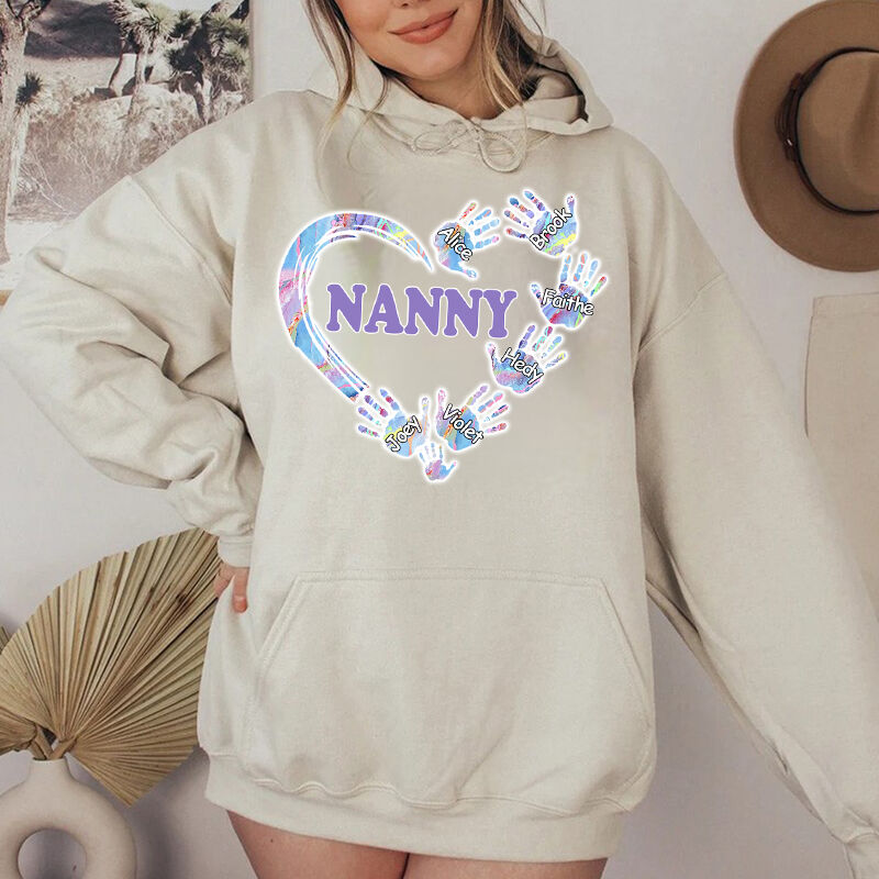 Personalized Hoodie Custom Kids Name Sparkling Heart Hands Design Exquisite Mother's Day Gift