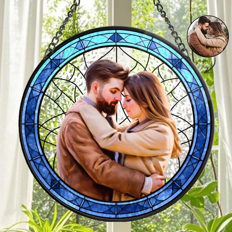 Attrape-soleil personnalisé à suspendre sur vitrail portrait photo personnalisé décoration en vitrail pour couple
