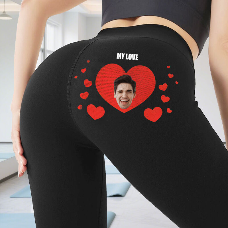 Personalisierte Leggings Individuelles Kopf Foto Funkelndes Herz Design Perfektes Geschenk für Verliebte
