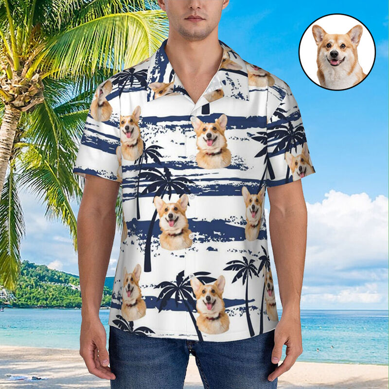 Custom Hawaiian Shirt with Coconut Tree Pattern Add Pet Photo Holiday Gift for Pet Lovers