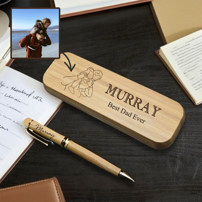 Gepersonaliseerde houten pennenhouder Beste vader ooit Aangepaste foto Lijntekening Ontwerp Uniek cadeau voor vader