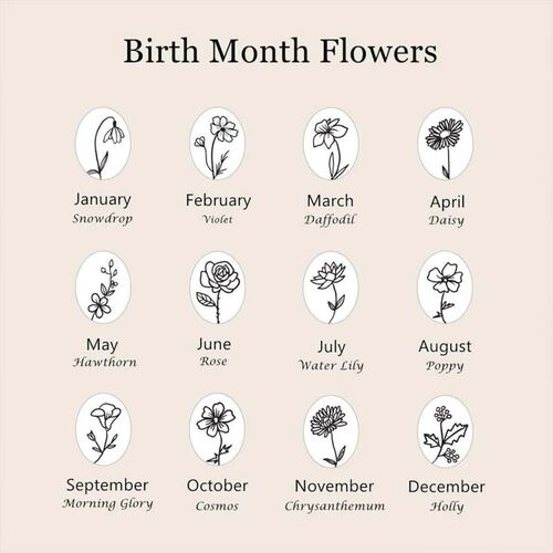 Bague carrée en argent avec fleur du mois de naissance personnalisée