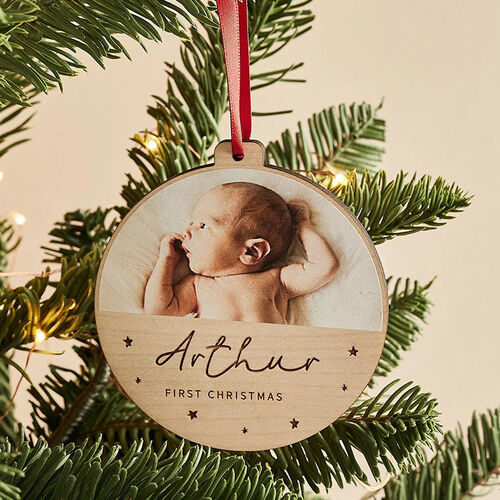 Personalisierte Tannenbaum Holz Deko Mit Baby Foto Und Name Geschenk Für Baby und Mutter