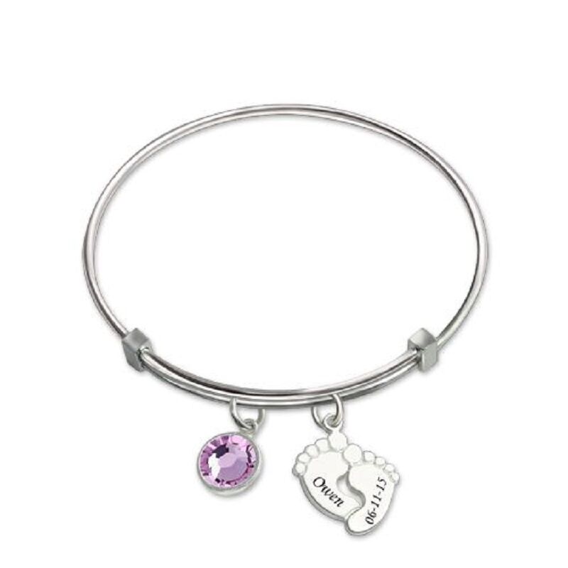 Bangle With Baby Feet And Birthstone