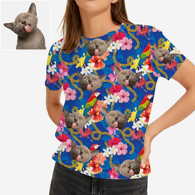 Personalized Face Hawaiian T-Shirt Printed With Birds & Flowers