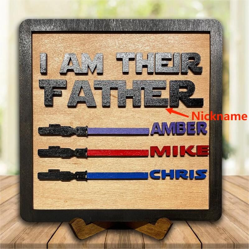 Personalized Name Puzzle Frame I Am Their Father with Lightsaber Sign for Father's Day Gift