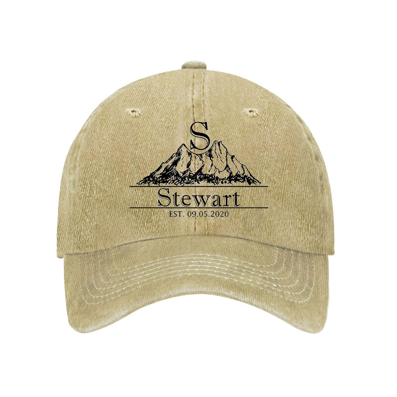 Personalized Hat with Custom Name and Date Mountain Line Design Stylish Birthday Gift
