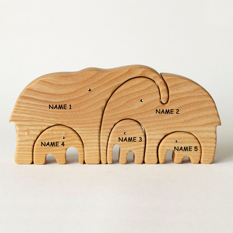 Personalized Custom Names Elephant Family Wooden Puzzle Keepsake Gift