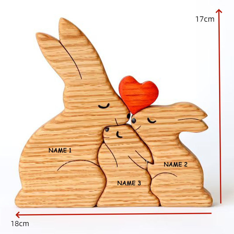 Personalized Custom Names Warm Rabbit Family Wooden Puzzle For Parents