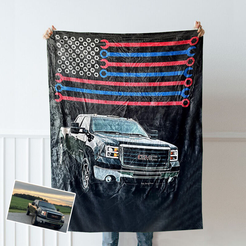 Personalized Picture Truck Blanket with Wrench Pattern Stylish Gift for Father