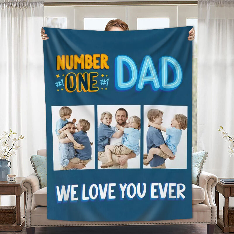 Personalized Picture Blanket Warm Gift for Dad "We Love You Ever"