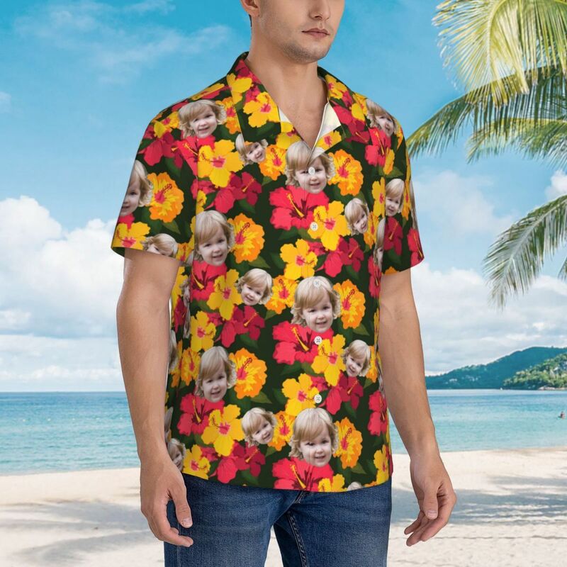 Personalized Men's Hawaiian Shirt with Large Floral Pattern for Family