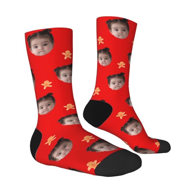 Chaussettes personnalisées avec motif bonhomme en pain d'épices pour ajouter une photo comme cadeau de Noël