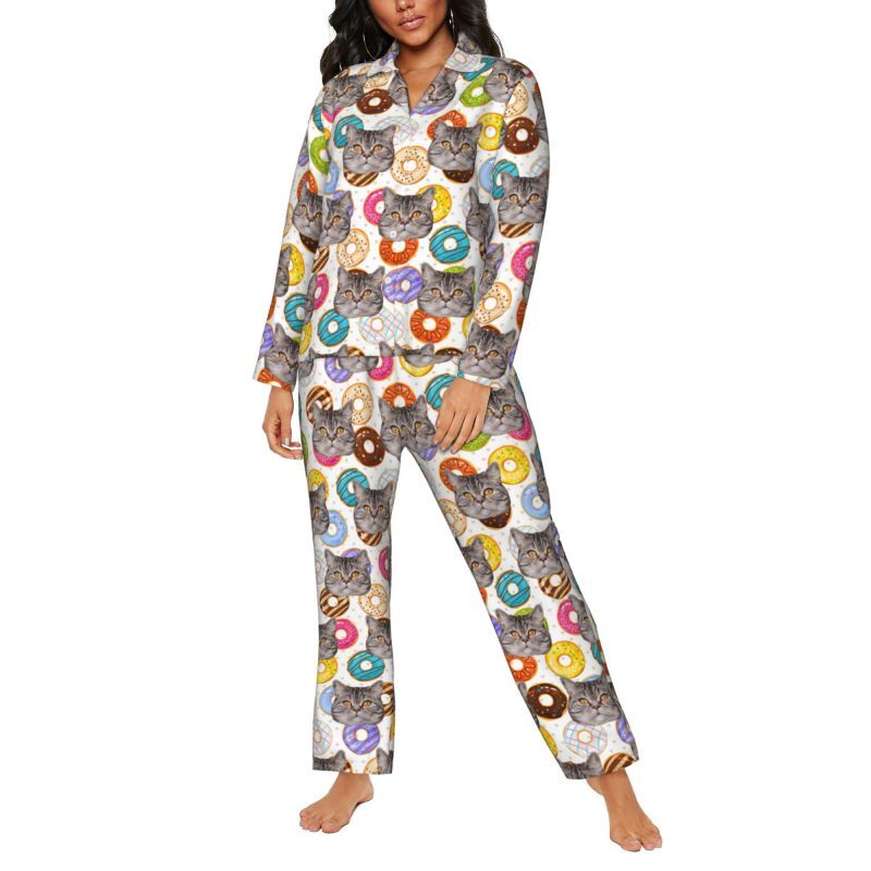 Pyjama personnalisé avec photo d'animal de compagnie personnalisée, motif de beignets colorés, cadeau attrayant pour les amoureux des animaux