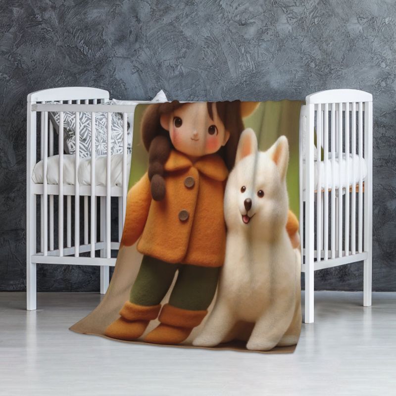 Personalized Felt Style Cartoon Picture Blanket Cute Gift for Your Love