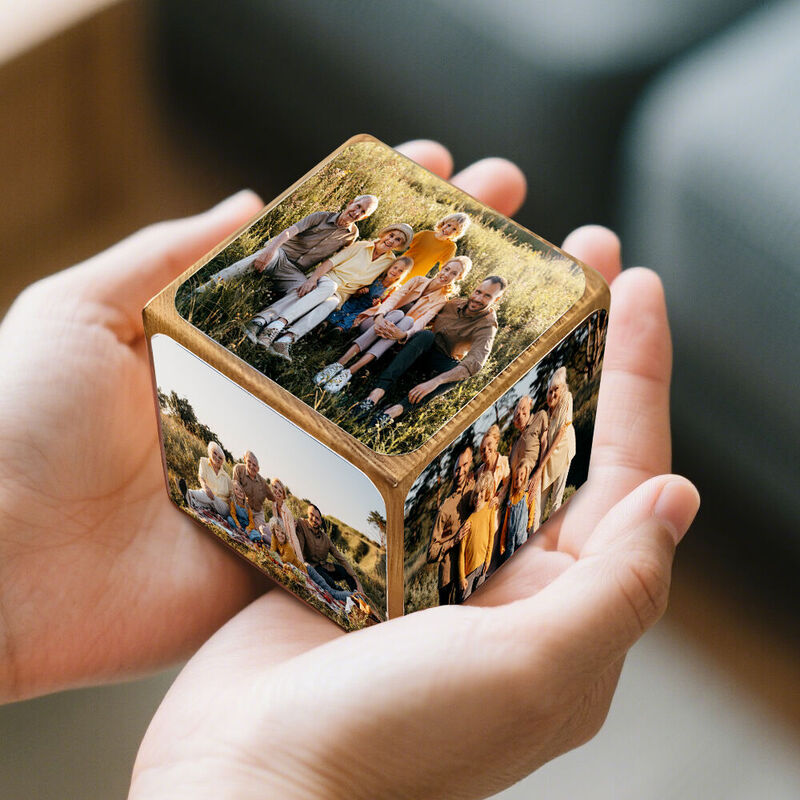 Cubo de fotos de madera personalizado, regalo divertido de Navidad para la familia