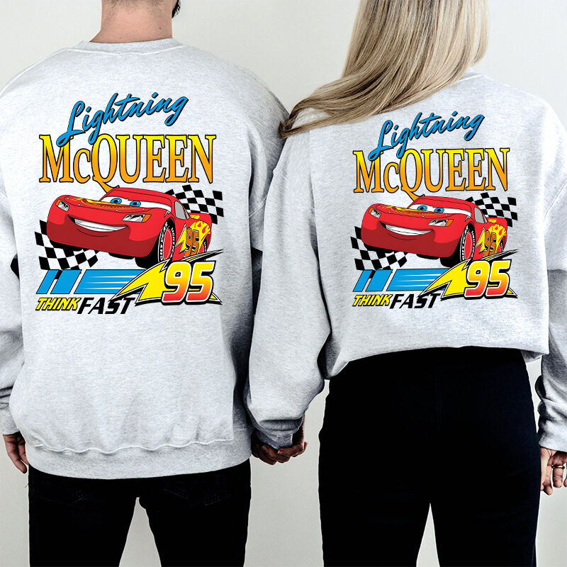 Personalized Sweatshirt Lightning McQueen Think Fast Colorful Pattern Design Cool Gift for Car Lovers
