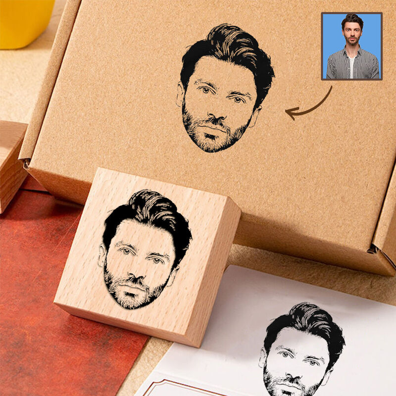 Personalized Wooden Stamp Custom Portrait Upload Face Photo Special Gift for Friends