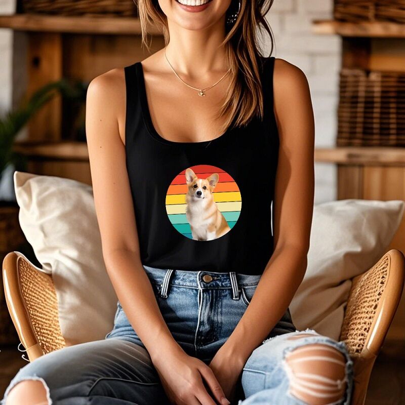 Personalized Tank Top Custom Pet Photo Rainbow Sunrise Design Exquisite Gift for Pet Lovers