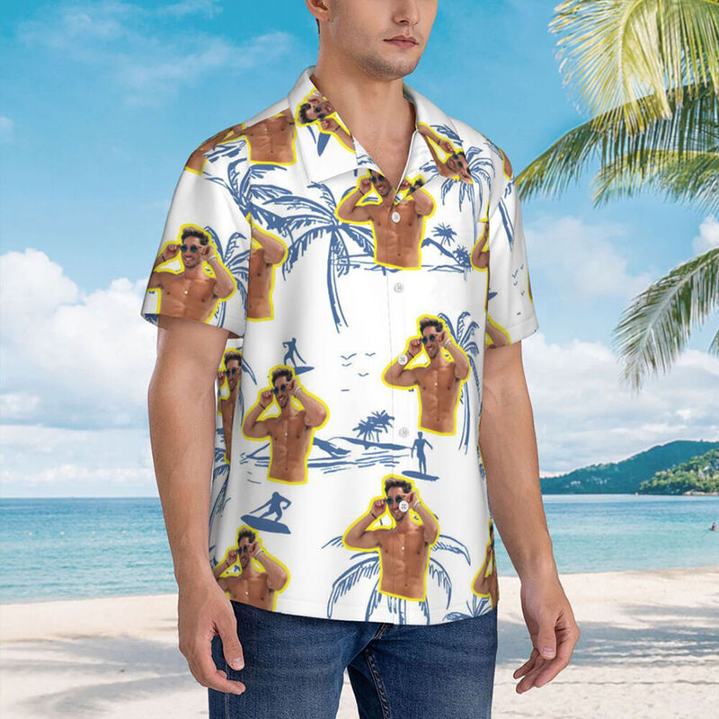 Personalized Hawaiian Shirt with Coconut Tree Print for Men Holiday Look Gift for Husband