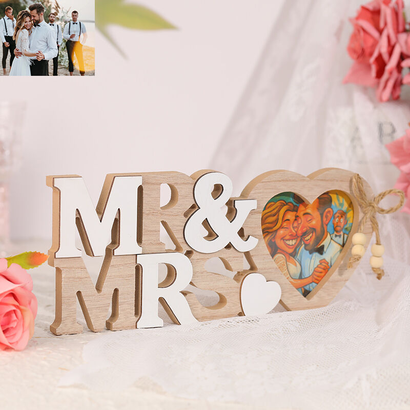 Personalisiertes Fotorahmen-Hochzeitsgeschenk im Cartoon-Stil