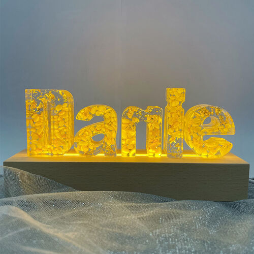 Personalisierte Gelbe Steine Harz Name Initial Lampe