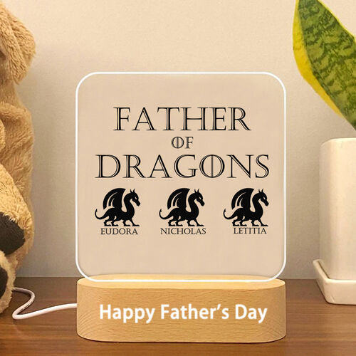 Personalisierte Acryl Plaque-Lampe Drachen-Muster mit benutzerdefinierten Namen Vatertag Geschenk