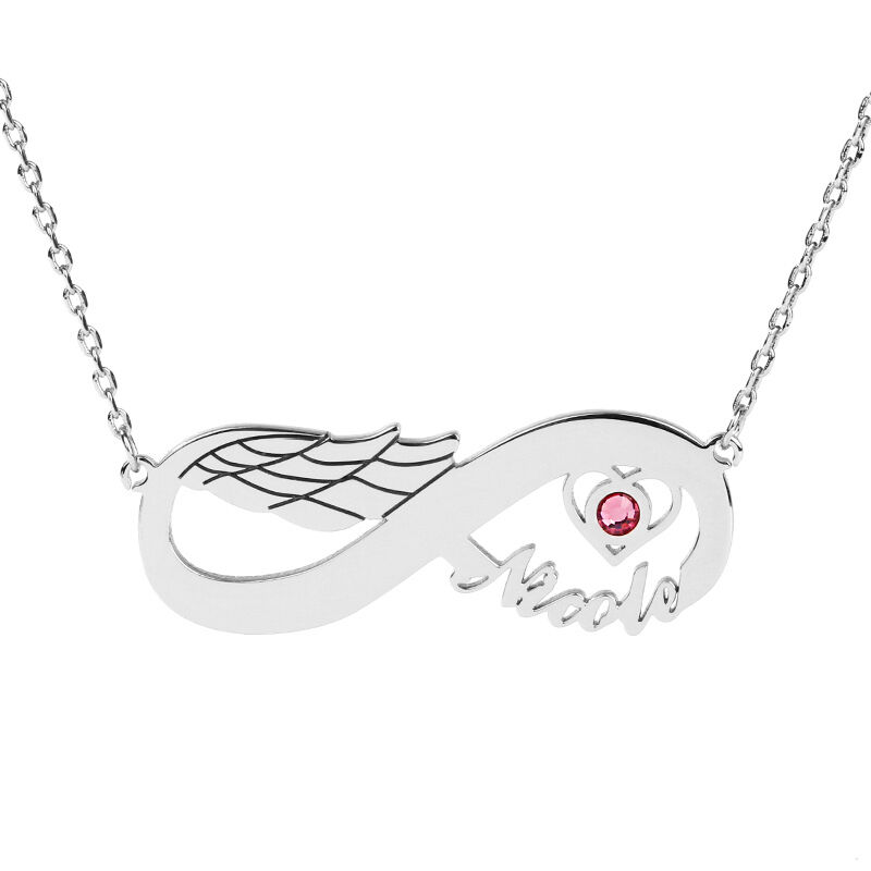 "Infinity Love" Wing Name Necklace with Birthstone