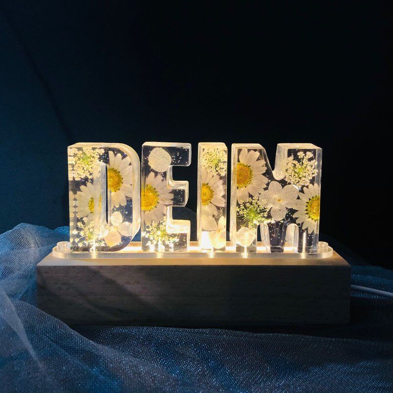 Personalized Dried Flowers Resin Letter Lamp-For Teens